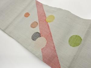 手織り真綿紬斜線に丸模様織出し名古屋帯